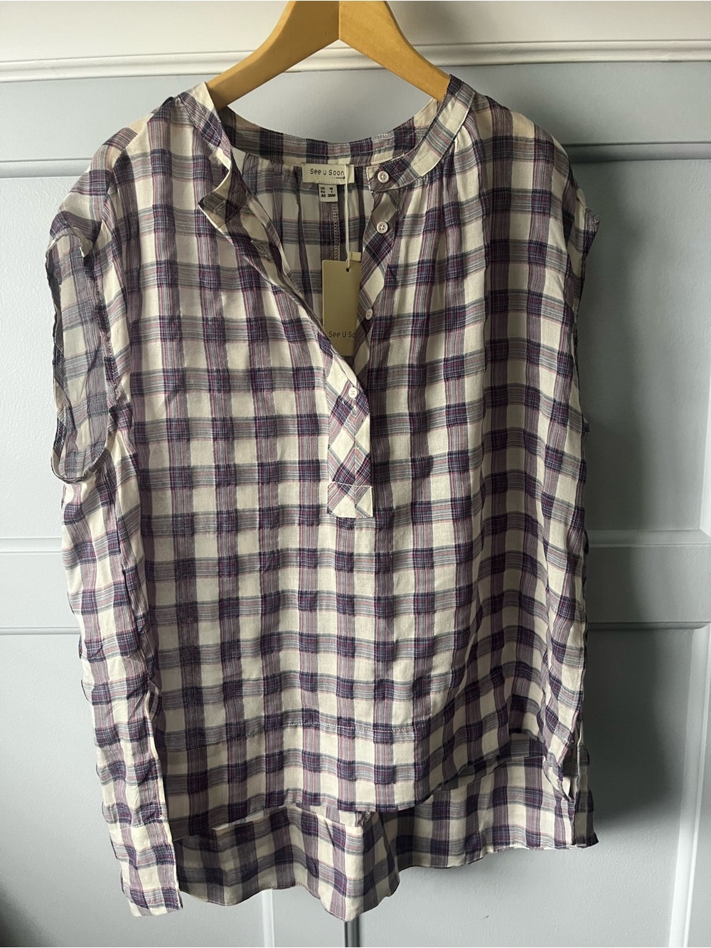 NWT Anthropology See U Soon Plaid Button-Up Medium Top